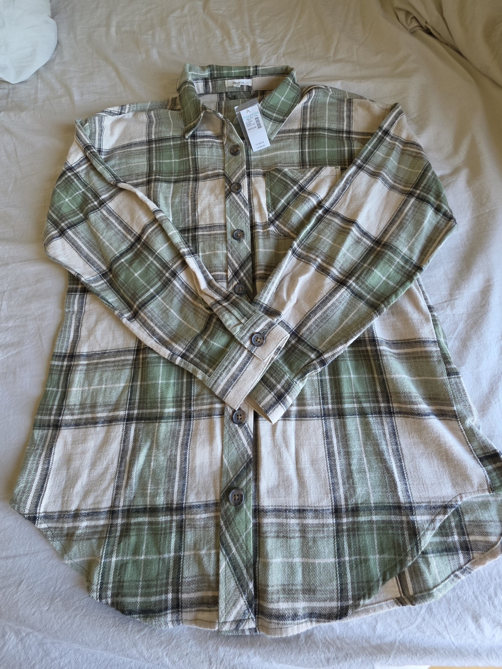 Maurices Green and Cream Plaid Button-Down Shirt